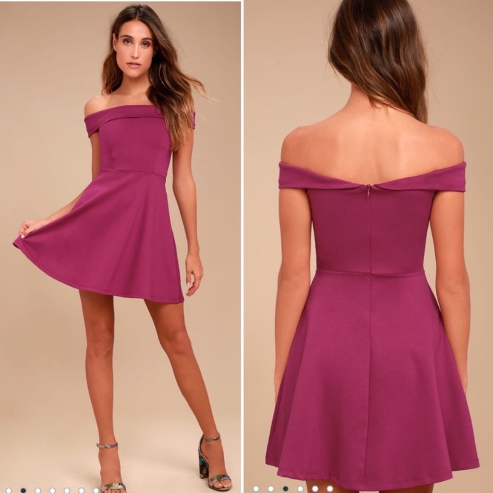 New Lulus Season of Fun Magenta Off-the Shoulder Skater Dress Size XL